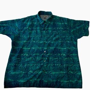 Van Heusen Men’s XXL Tropical Button-Down Shirt Blue Green Abstract Print